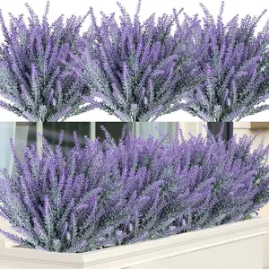 12 Bundles Artificial Lavender Fake Flowers Faux Plastic Plants for Home Wedding Kitchen Garden Patio Window Box Office Table Centerpieces Indoor Outdoor Decor