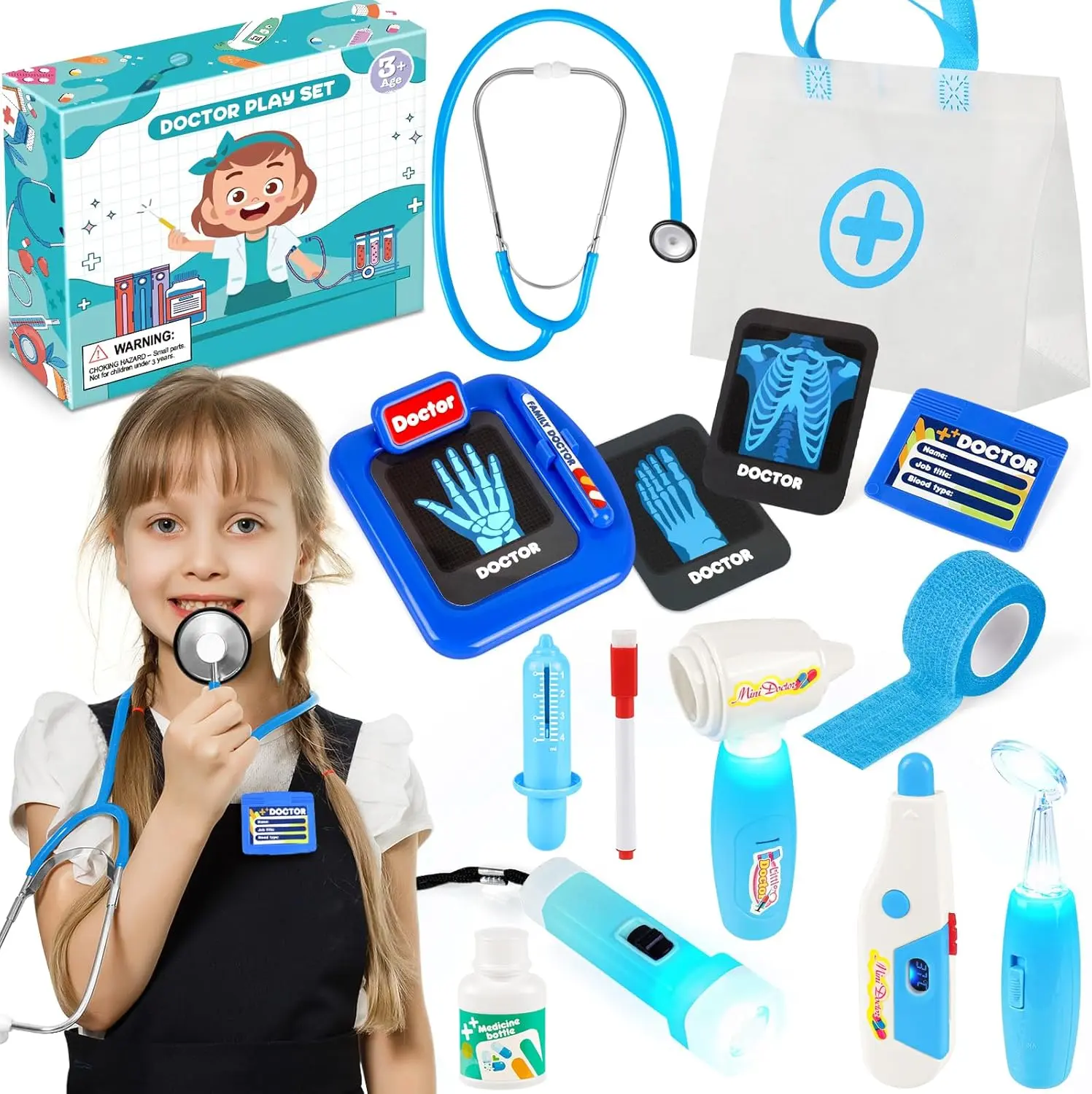 Kids Doctor Play Set with Stethoscope, Pretend Doctor Kit for Boys & Girls Ages 3-5, Medical Role Play Toy with Storage Bag, Halloween Christmas Birthday Gift
