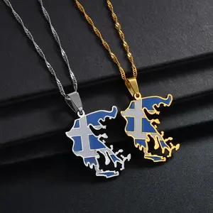 Greece Map Necklace - Flag Pendant Gifts Pride Jewelry for Men and Women