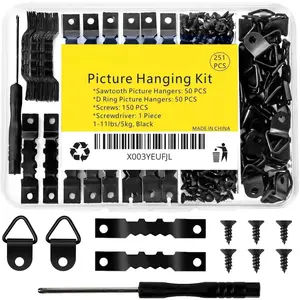 251 Pcs Picture Hanging Kit, Include 50 Sawtooth Picture Hangers, 50 D Rings, 150 Screws and Screwdriver, Heavy Duty Picture Frame Hanging Hardware for Wall Artworks Frame Canvas Mounting