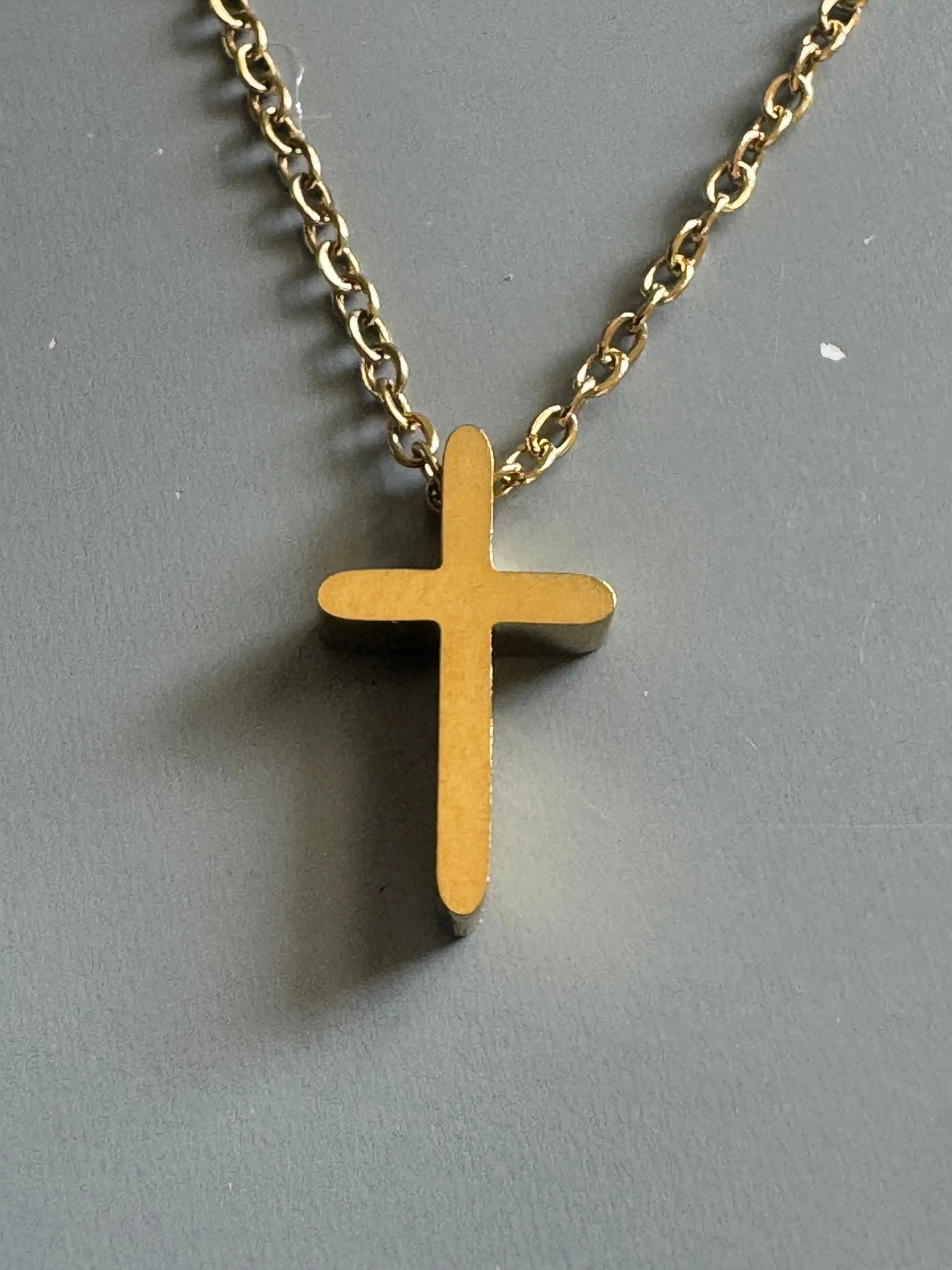 Unisex Elegant Look Stainless Steel Gold-Plated Cross Shape Pendant Necklace - Gold Cross Detail Charms & Pendants, Expandable Up to 24 in, Ideal for Religious Individuals, Christian Cross Charms & Pendants