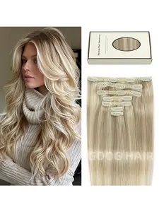 7 Piece Real Hair Extensions, Natural Invisible Straight, Remi Hair, Clip Design, Fashion Gold and Bleached Blonde Highlights, Platinum Highlights, Muted Blonde,2026 Hair Trends-Undetectable Hair Extensions