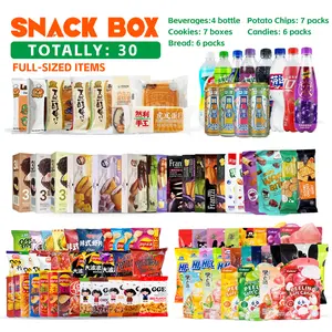 Bite Me Asian Snack Box - 30 Items Including ,  4 drinks, 6 breads, 6 candies, 7 packs of potato chips and 7 packs of cookies.