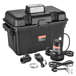 VEVOR Basement Emergency Back-Up Sump Pump,  2000GPH 0.17 HP Backup Sump Pump System, with 15V Adapter, Float Switch, 24-Hour-a-Day Monitoring Controller, Alerts, and Charger, Black