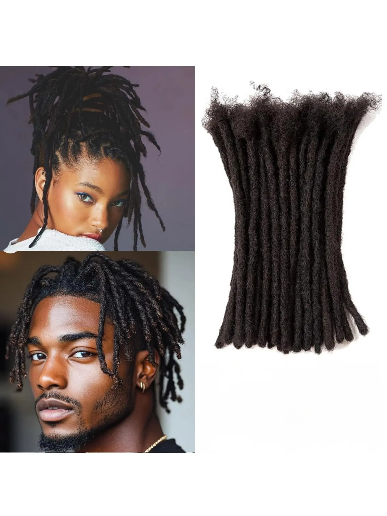 Real Human Hair Dreadlock Extensions, 0.6cm Thickness, 4-16 Inch Length, 10-60 Strands, Handmade Permanent Dreads, Interlock Locs, Colorable & Curly, Glueless Afro Kinky, Afro Curly Braided, Braided Hair Texture, Braided Design