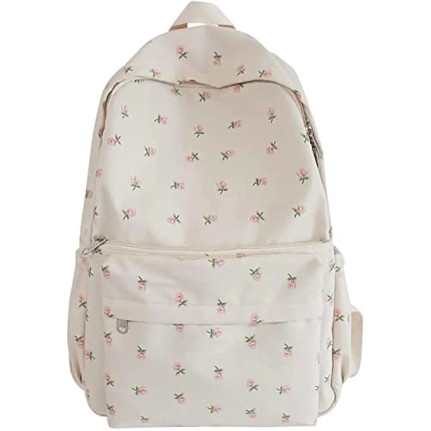 2025 Cute Preppy Bag Floral Printed Backpack Cottagecore Aesthetic Laptop Daypack (white)