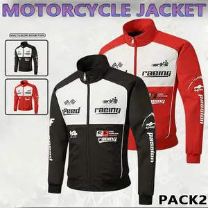 Men's Letter Print Stand collar racing driver Jacket,   Loose Casual Sporty Long Sleeve locomotive Jacket for Fall & Winter, Men's Outerwear for Daily Wear, Casual Fitted Jackets