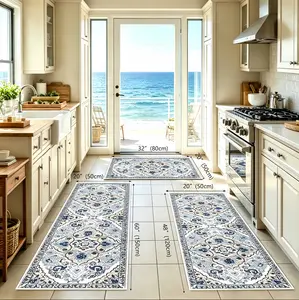 Azulia Home 3-Piece Luxury Persian All-Surface Kitchen Rug Sets - 1200GSM Heavyweight, Anti-Drift TPR Backing, Machine Washable, Cozy Bohemian Culturally-Inspired Mats for Kitchen, Entryway (20"x48"+20"x30"+20"x24"), All-Surface Kitchen Rugs, Anti-Drift K