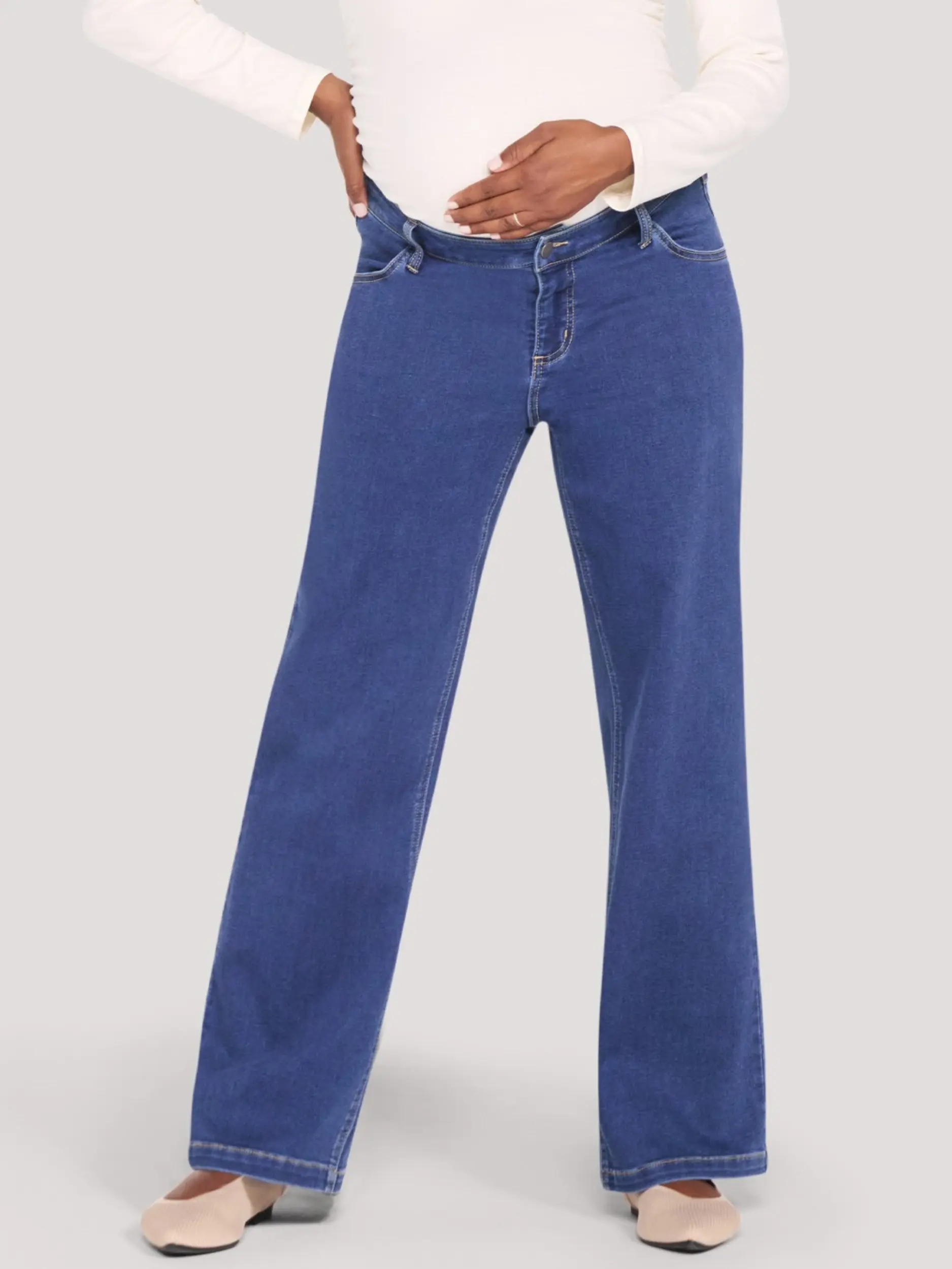 Motherhood Maternity  Women's Under the Belly Straight Leg Knit Denim - Pregnancy & Postpartum Pants