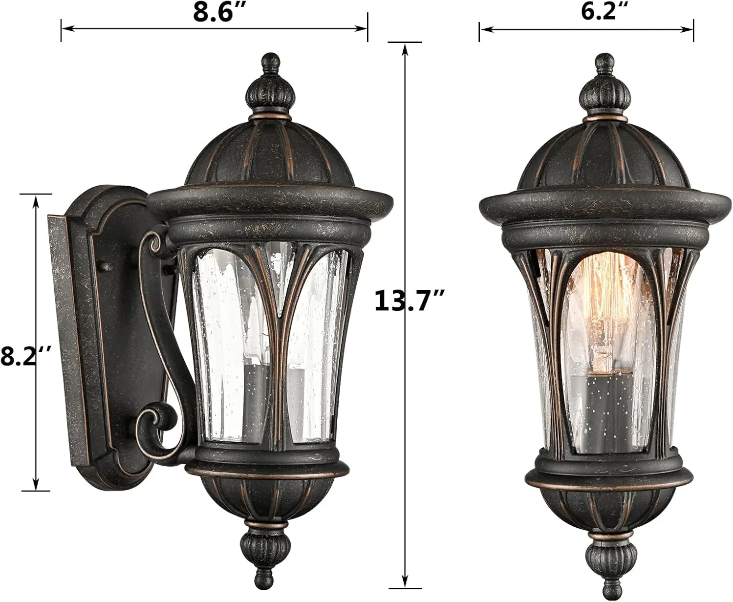 Outdoor Wall Light Fixture, Vintage Black Brown Exterior Wall Sconce with Water Ripple Glass, E26 Base Waterproof IP54 Wall Lamp for Front Door, Garage, Garden, Patio