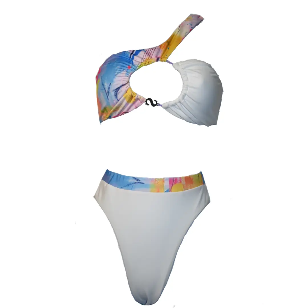 Monica Cross Shoulder Cut Out Bikini Set with High-Waisted Cheeky Bottoms