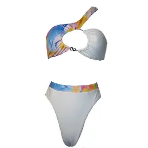 Monica Cross Shoulder Cut Out Bikini Set with High-Waisted Cheeky Bottoms