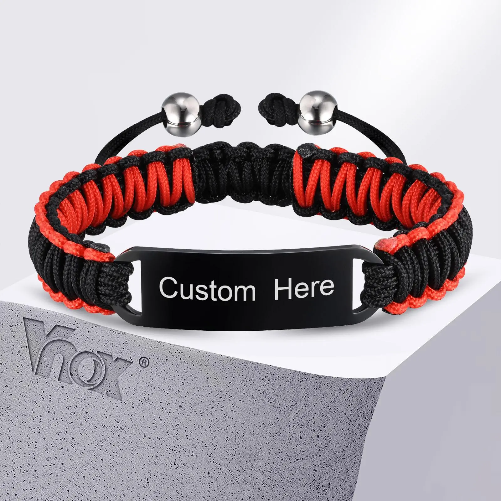 Vnox Personalized Gift Bracelets for Men Women, Hand Woven Rope Bracelets, Adjustable Unisex Wristband Custom Jewelry