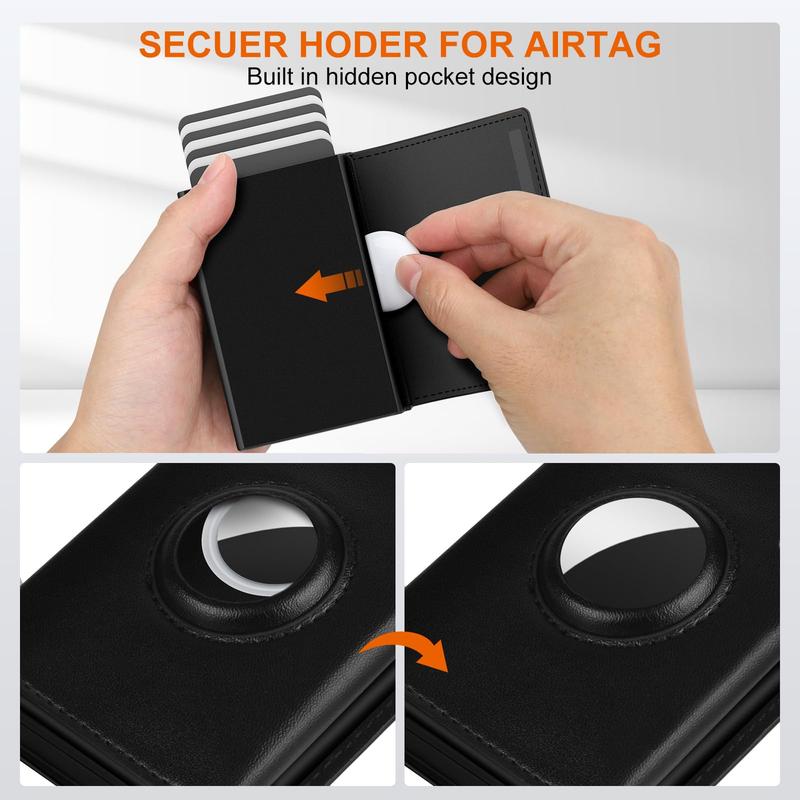 Mens Wallet Card Holder, Smart Pop-Up Leather Card Holder Wallet, Quick Access, RFID Blocking Slim Minimalist - 6-9 Card Capacity & Cash Slot