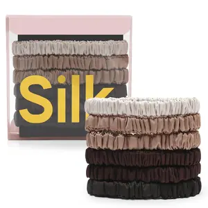 6 count Silk Hair Ties Small 22 Momme  Pure Mulberry Silk Scrunchies for Women Girls Thin Skinny Hair Sleep Scrunchies No (Color 03)