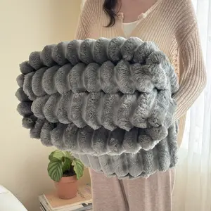 1pc Faux Rabbit Fur Thick Warm Blanket, Ultra-Fine Lamb Velvet, Modern Style Both Sides, All-Season Use, 350gsm