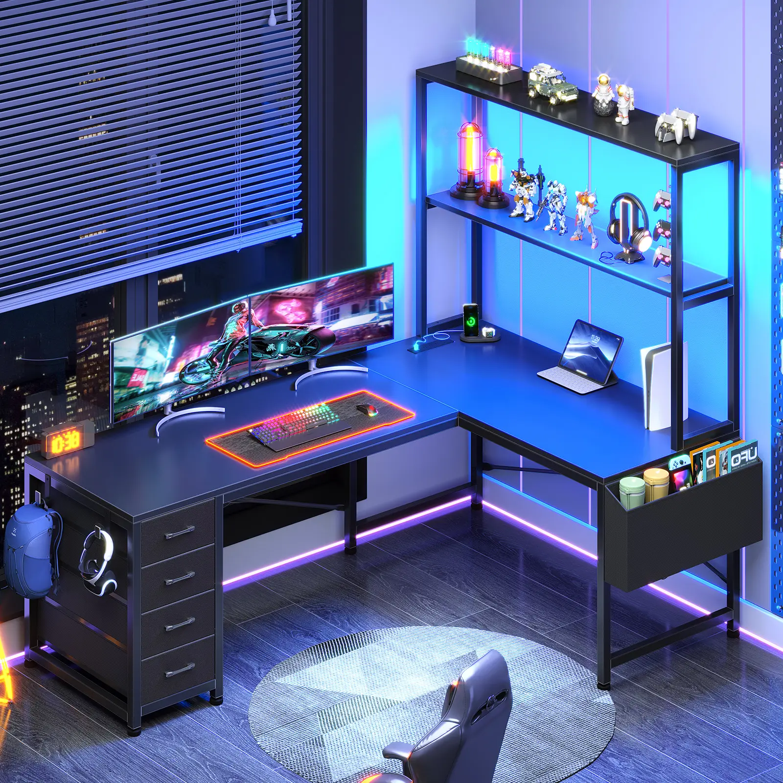 Sedeta 51.2-Inch Modern Reversible L-Shaped Gaming Desk - Wood & Metal Computer Desk Stand with Drawer, Storage Shelves for Home Office Workstation, Desks For Gaming