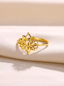 Elegant Lotus Flower Design Ring, Princess Rings, Statement Ring, Elegant Casual Ring, 2024 New Trendy Stainless Steel Jewelry for Women, Fashion Accessories for Daily Wear