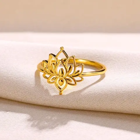 Elegant Lotus Flower Design Ring, Princess Rings, Statement Ring, Elegant Casual Ring, Beautiful Rings, 2024 New Trendy Stainless Steel Jewelry for Women, Boho Jewelry, Fashion Accessories for Daily Wear