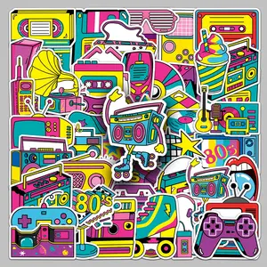 Vintage 80s Themed Sticker, 50pcs/set Creative Graffiti Sticker, DIY Decorative Sticker for Laptop, Phone, Computer, Guitar, Bag, Water Cup, Scrapbook, Screen Protector