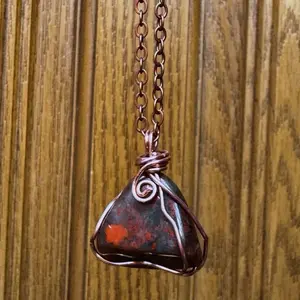 Handmade Brecciated Jasper Pendant wrapped in Copper Wire