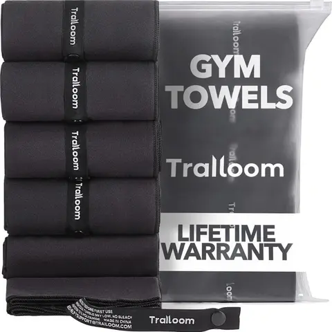 Trailoom Gym Towels 5 Pack - Microfiber Workout Towels - Quick Dry, Highly Absorbing, Soft on Skin, Odor-Free,Sweat Towel , Sports Towel for Hot Yoga, Tennis, Running, Exercise, Working Out, Camping for Women & Men
