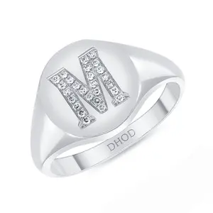 14K Gold Diamond Initial Signet Ring