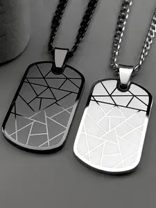 Stainless Steel Dog Tag Pendant Necklace for Men Silver Black Geometric Hip Hop Punk Chain Necklaces Boyfriend Gift