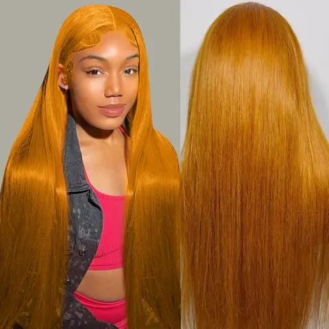Cute Bein Ginger Colored 13x6 HD Lace Frontal Human Hair Wigs For Woman 180% Density Lace Front Human Hair Wigs Straight Wig