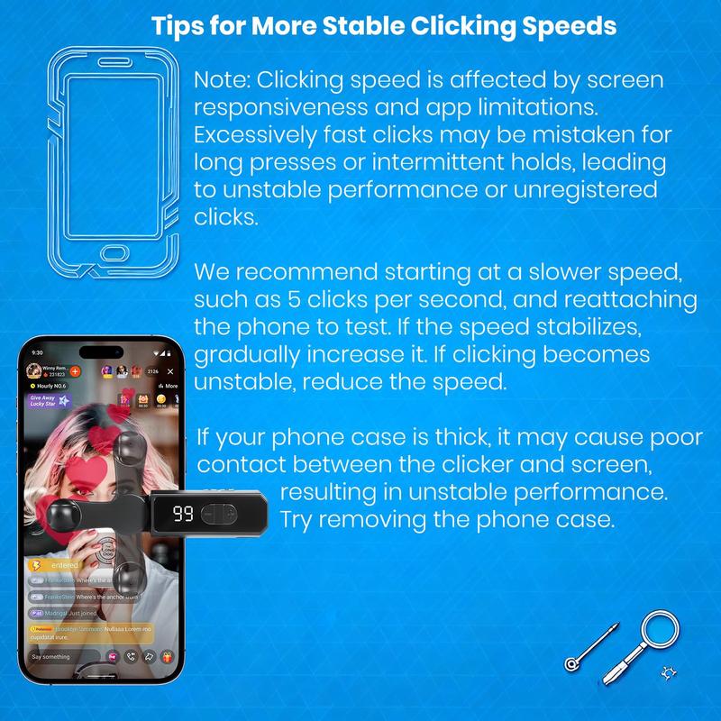 Auto Clicker Smart Tapper for iPhone iPad Android TikTok - Auto Touch Device with 107 Adjustable Speed, Rechargeable，Instant Clicker for Live Stream Likes, Social Media Tasks（Black）