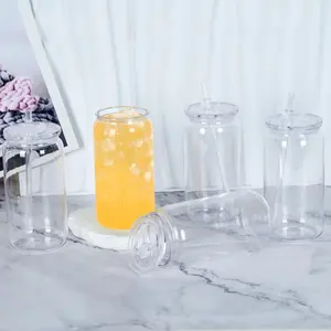 16oz Acrylic Plastic Can Tumbler, Clear Cup Beer Can, Plastic Mason Jar with Clear Lid