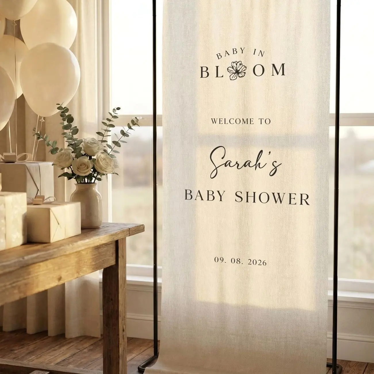 Custom Fabric Baby Shower Sign • Modern Linen Wedding Sign • Baby Shower Banner • Personalised Wedding Decor • Engagement Party Sign