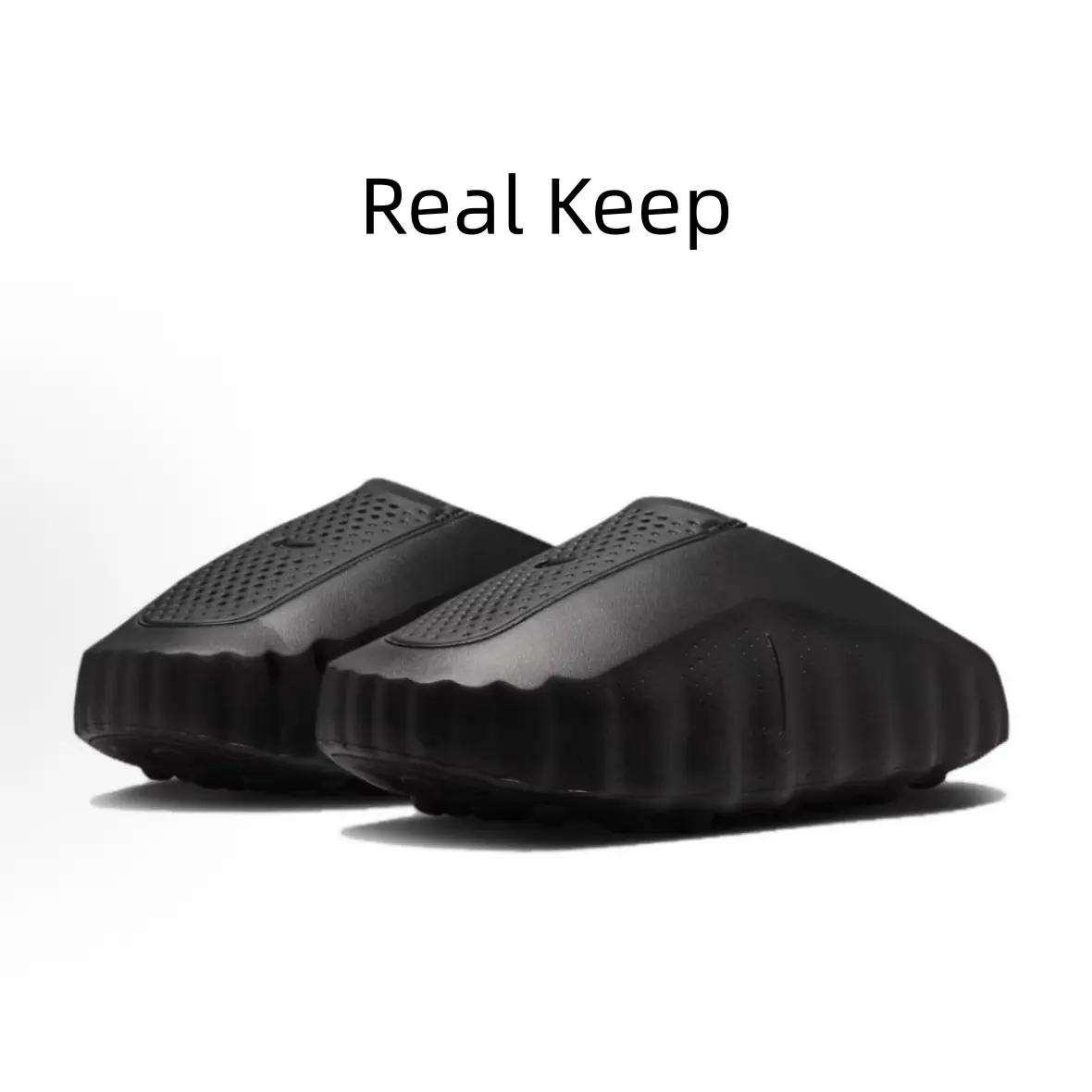Matte Black Unisex Closed‑Toe Mules Shoes Wave Wavy Thick Sole Hollow Breathable Slip‑On Massage Insole Non‑Slip Casual Pool Beach Slides