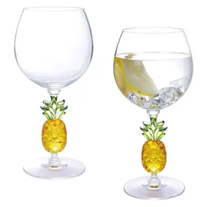 Pineapple Stem Wine Glasses, Yellow Pineapple-Shaped Reusable Shatterproof Acrylic Glass for Red or White Wine, Poolside, Outdoors, Parties, 18 oz, Set of 2