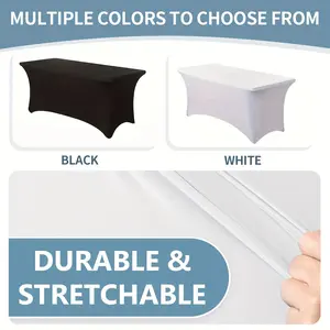 Rectangular Fully Enclosed Tablecloth Polyester Stretch Table Cover Elastic for Wedding Decoration Durable & Stretchable Black White