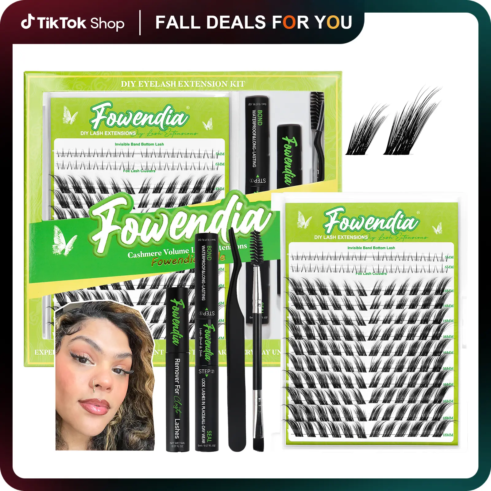 Fowendia Lashes Fox Cat Foxeyelash Eye | Waterproof Lash Clusters Kit C/D Curl DIY Extension Kit and Lash Clusters 8-18mm with Bond, Seal, Remover | S