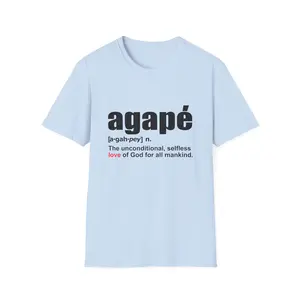 Unisex Breathable Short-Sleeve Christian Faith Statement T-Shirt, Agapé Definition Print Tee with Love of God Meaning
