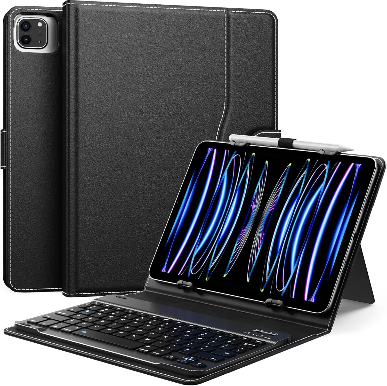 Universal QWERTY Keyboard Case Fit 9-11 Inch Tablets,Black| for 9/9.7/10.1/10.2/10.4/10.5/10.9/11 inch iPad Samsung Fire Pixel Tablets,Detachable Bluetooth Keyboard & Pen Holder