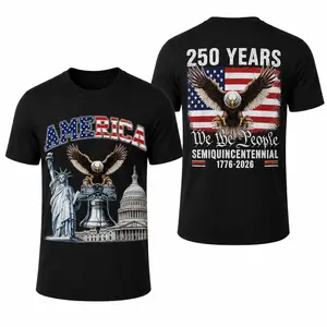 America 250th Anniversary 1776-2026 Double-Sided Print T Shirt, Patriotic Eagle USA Flag We The People Graphic Tee, 100% Cotton Crew Neck Short Sleeve Shirt for Men and Women, S-3XL