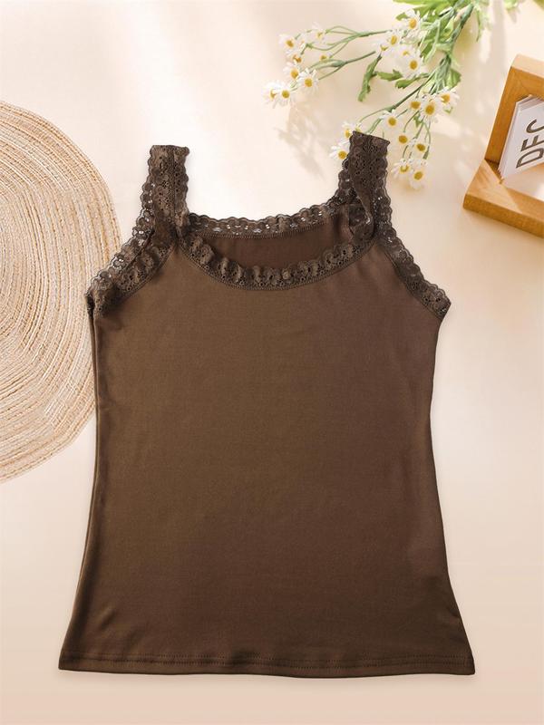 Women's Solid Color Pajama Top, Casual Comfortable Lace Trim Sleeveless Pajama Top Camisole Tops for Daily Wear, Ladies Sleepwear for All Seasons