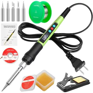 Soldering Iron Kit, 100W LED Digital Solder  kits with Ceramic Heater, Adjustable Temperature Welding Tools with Tips, Wick Braid, Stand, Solders Wire, Sponge, Flux Paste