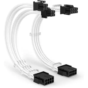 EPS 8 Pin Power Extension , 11.8 inch ATX CPU Female to Male, White Braided Sleeved Cord for Motherboard, 6  Combs for Neat Organization, 2 Pack