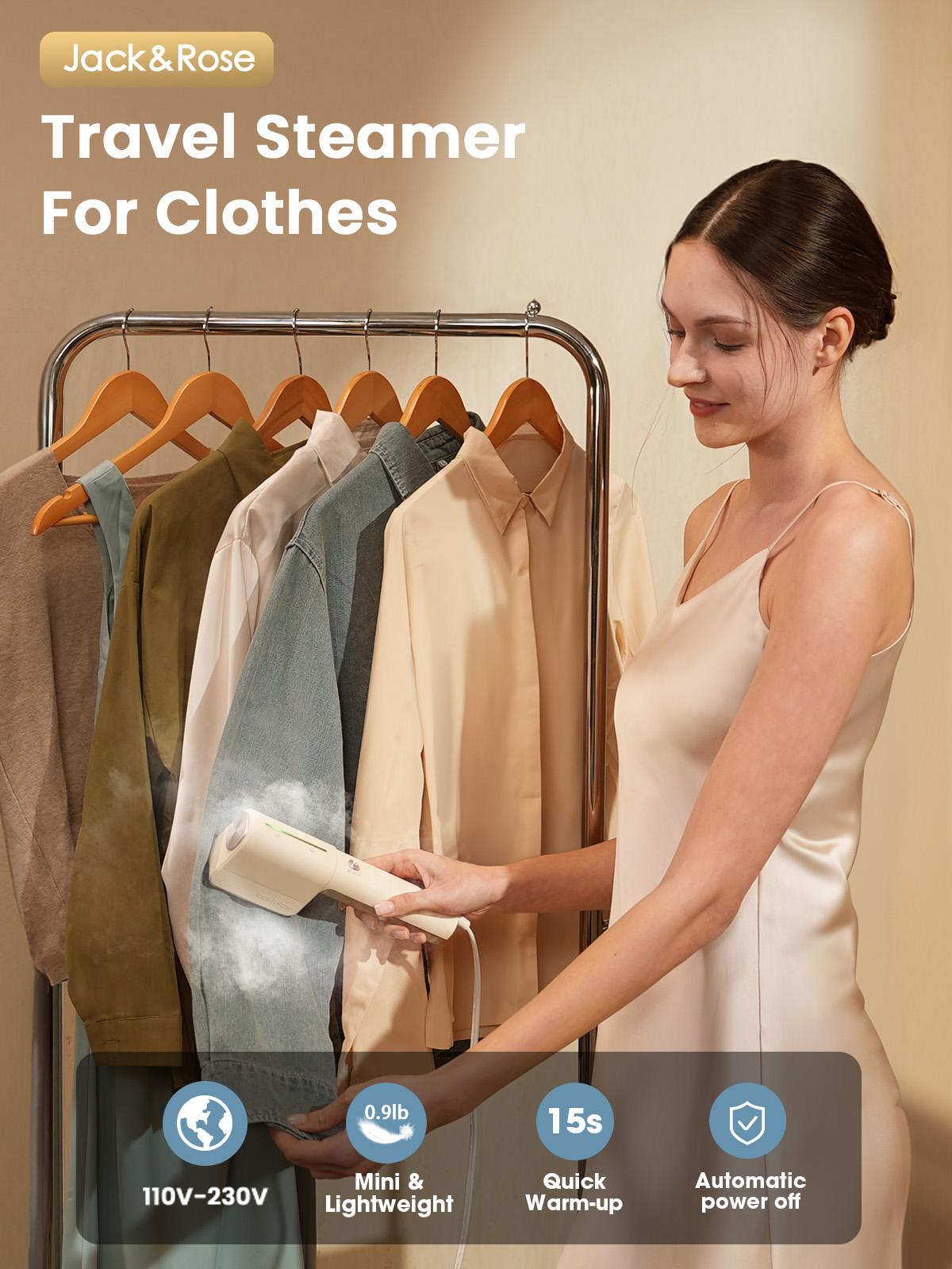 Jack ＆ Rose Dual Voltage Travel Portable Mini Steamer,110-230V,0.9 Ib Light,9 * 2.6in Small Mini Travel Size,Steamer Iron 2 in 1,15s Heat-Up,Ceramic Heat Panel,For Global ＆ Europe Traveling