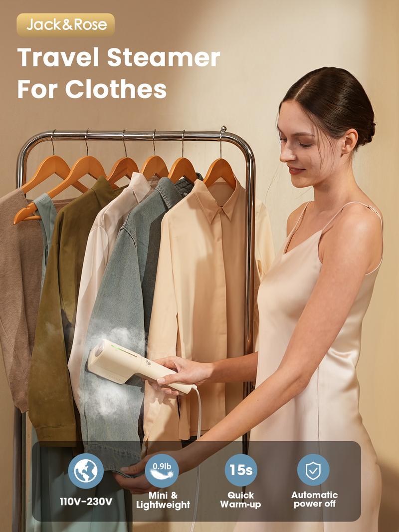 Jack & Rose Dual Voltage Travel Portable Mini Steamer,110-230V,0.9 Ib Light,9 * 2.6in Small Mini Travel Size,Steamer Iron 2 in 1,15s Heat-Up,Ceramic Heat Panel,For Global & Europe Traveling Jack & Rose Dual Voltage Travel Portable Mini Steamer,110-230V,0.9 Ib Light,9 * 2.6in Small Mini Travel Size,Steamer Iron 2 in 1,15s Heat-Up,Ceramic Heat Panel,For Global & Europe Traveling