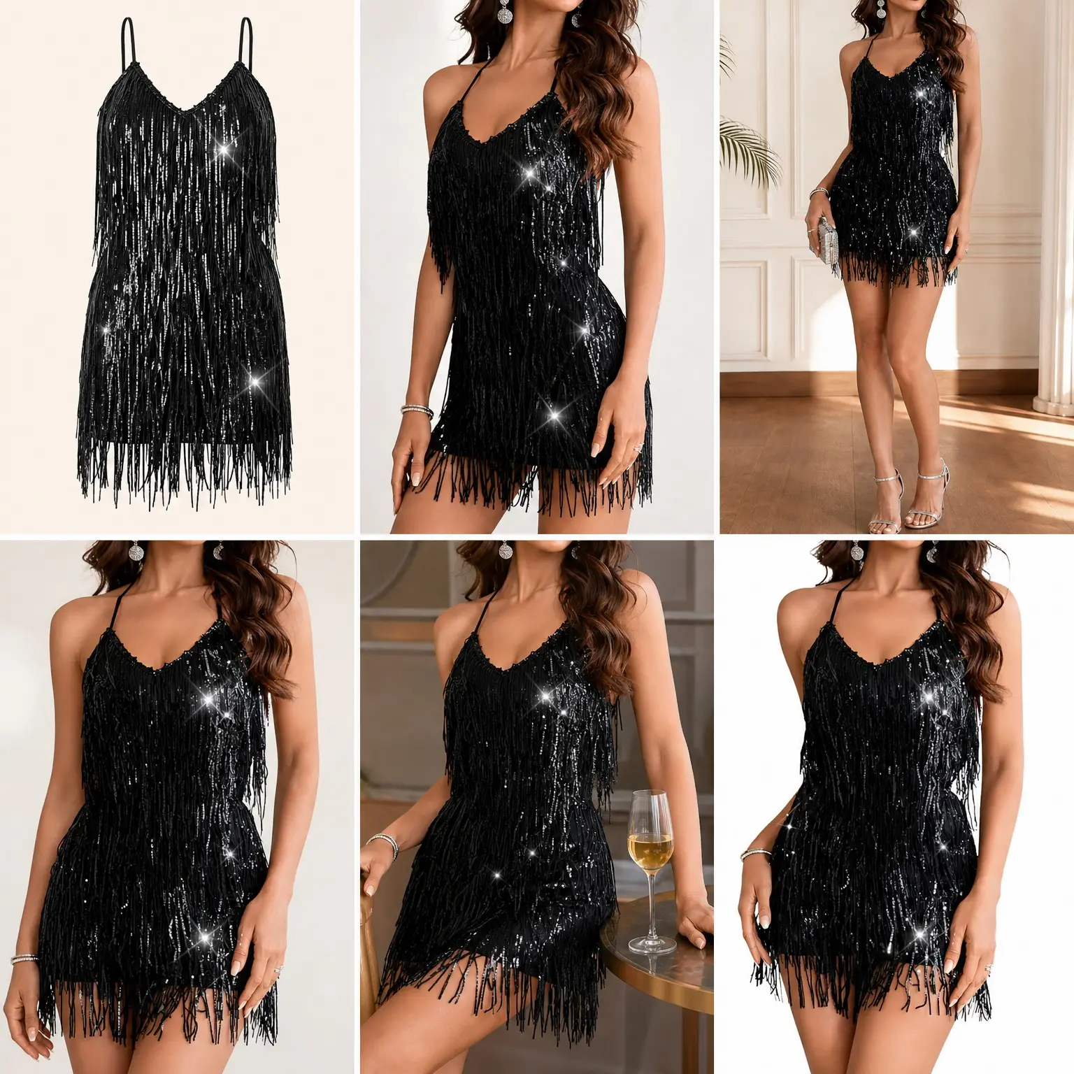 Women's Sequin Fringe Sparkly Glitter Metallic Backless Bodycon Black Romper Jumpsuit for Disco Birthday Dance Outfit