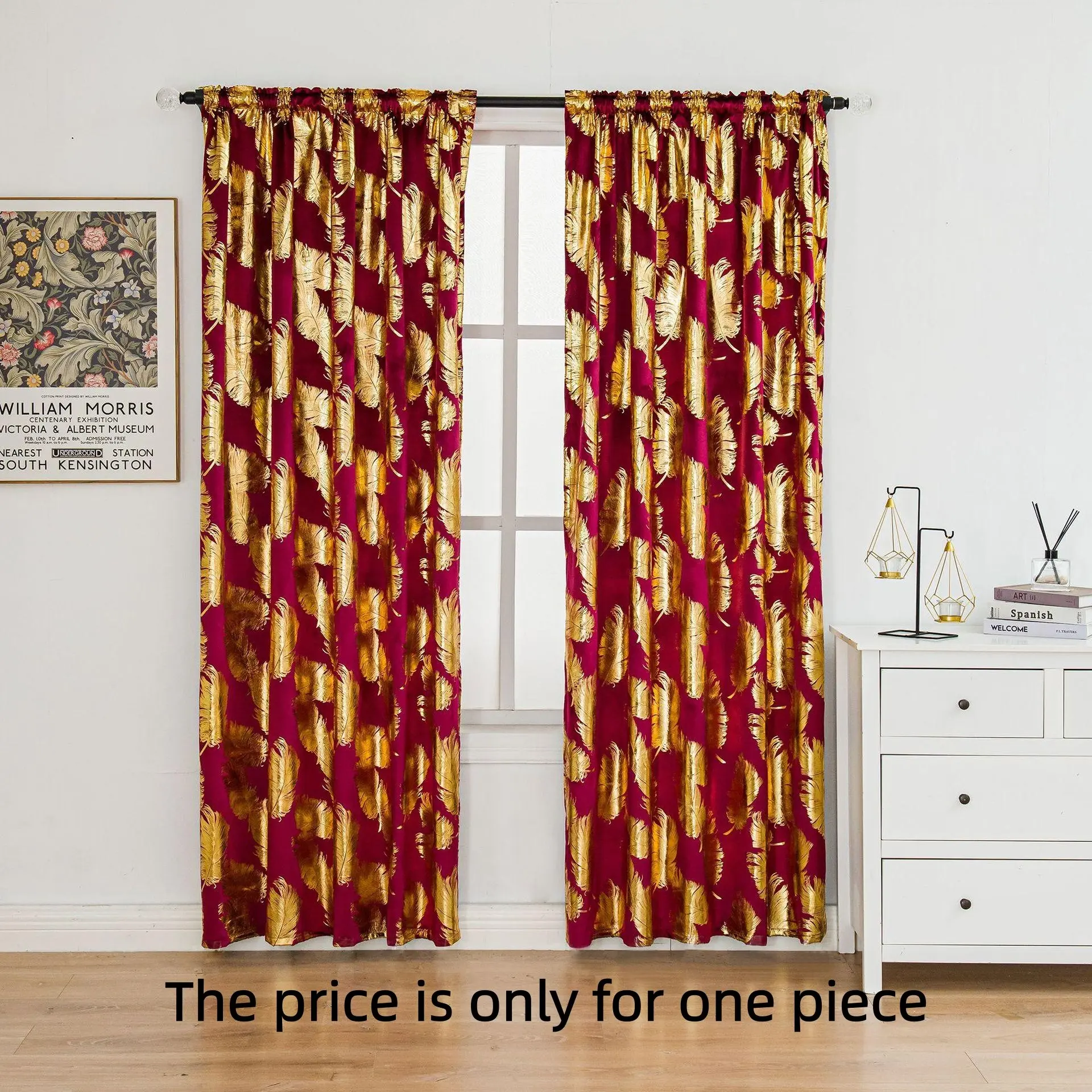 1PC Modern Minimalist Full Light Blocking Feather Chenille Curtain, Embroidered Thick High Precision Drapes, No Drill Required