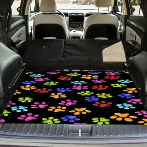 Colorful Dog Paw Print Car Trunk Mat, Rear Cargo Mat, Car Floor Mats, Universal Fit for Small Cars and Suvs, Stylish Interior Decoration, No Padding, Model 101361