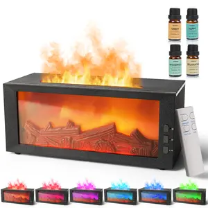 BOHOFAM Fireplace Essential Oil Aroma Diffuser,Flame Air Humidifiers 300ML,14-Hour Runtime,Colorful Flame Diffusers for Home,Included 4 * 10ML Hotel Collection Diffuser Oils for Bedroom(Black)