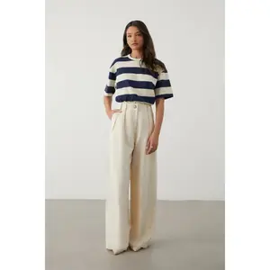 Ariel Pants - High-Waisted Wide-Leg Linen Blend Trousers with Front Pleats & Belt Loops for Casual & Formal Wear