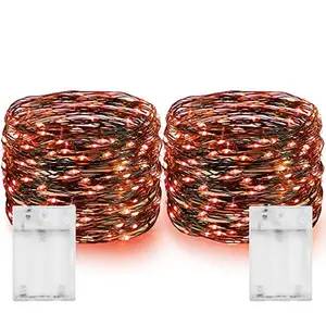 Fairy String Lights, Total 40FT 120LED Copper Wire Battery Operated Waterproof Lights, Halloween Decorations for Indoor Home Outdoor Garden Patio Yard Party Decor (Orange, 2)